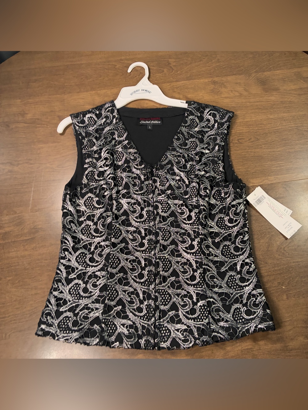 New Hobby Horse Mattie Black Silver  Paisley Show Vest Size large Women’s